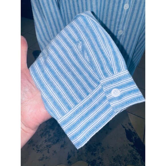 Jade Melogy Chambray Blue White Striped Jade XL Button-Up Long Sleeve Casual Top - Picture 9 of 10